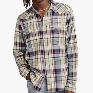 Lucky Brand Indigo Plaid Western Shirt, size XL